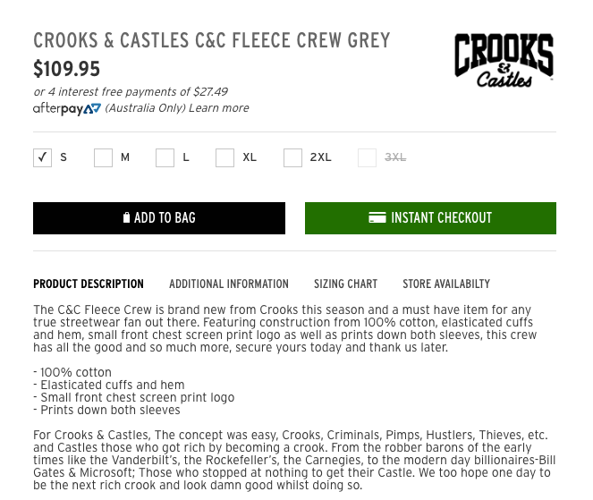 Crooks and Castles C&C Fleece Product Description